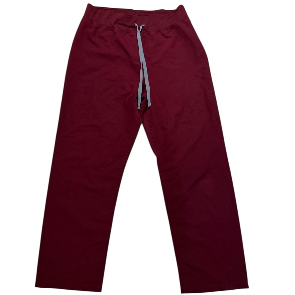 Figs Women's Track Pants in Burgundy with Gray Drawstring